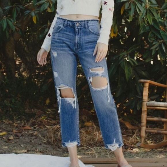‎Kancan Distressed High Rise Straight Leg Jeans - Picture 1 of 13